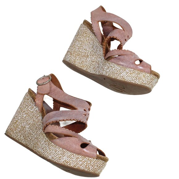 Pedro Garcia Pink Blush Leather Peep Toe Ankle Buckle Platform Wedge, Size 36.5 - Picture 4 of 8